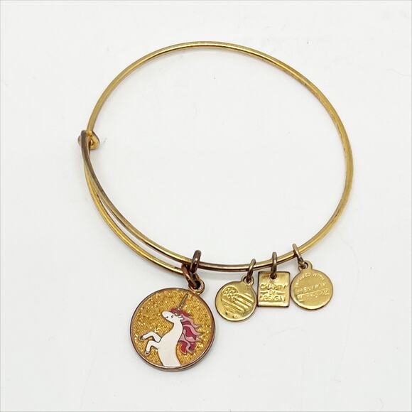 Alex and Ani Gold Tone Glitter Unicorn Expandable Charm Bangle Bracelet - Picture 1 of 4